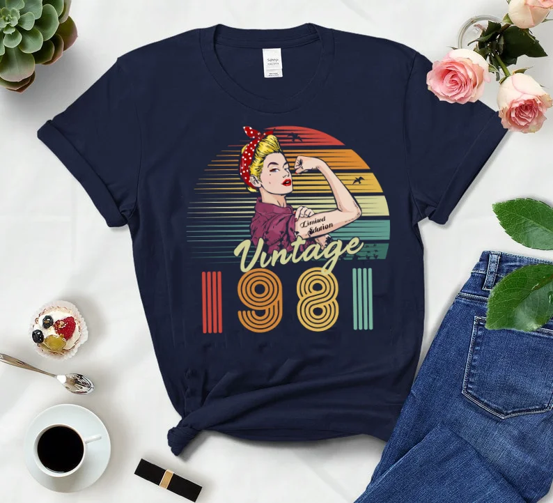 

Limited 1981 Edition 42th Birthday Shirt Funny Graphic Women Tshirt Short Sleeve Tees O Neck Female Clothing 100%cctton goth y2k