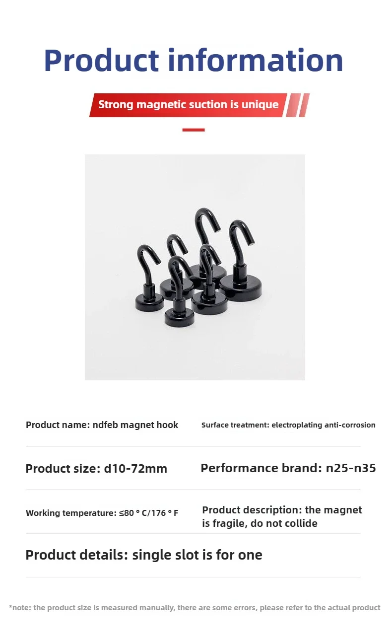Kein Bohren, Wandhaken, robust, 50 kg, magnetische Haken, schwarz, rostfrei, industrielle Stärke, für die Aufbewahrung von Saugnapf in der Küche, Zimmer – Detail 7