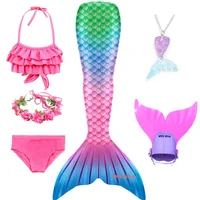 Kids Swimsuit Cosplay Costume for Swimming Beach Party Dress Girls Swimmable Mermaid Tails With Monofin Fin Children Bikini Set 3