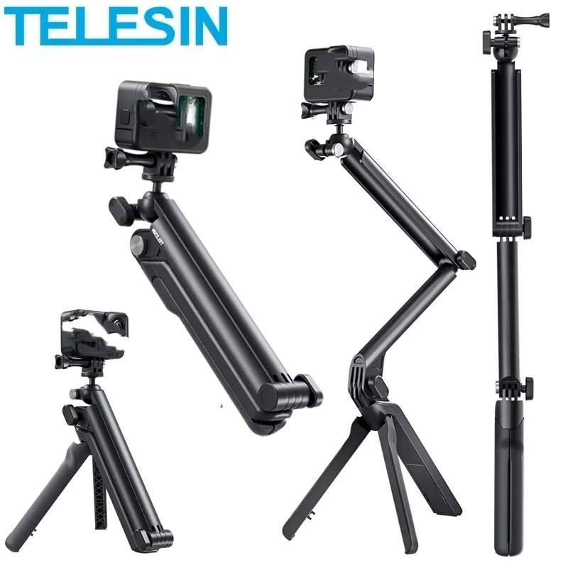 

TELESIN 3 Way Selfie Stick Monopod with Tripod Hand Grip Pole for GoPro 11 10 9 DJI OSMO Action 2 3 Accessory