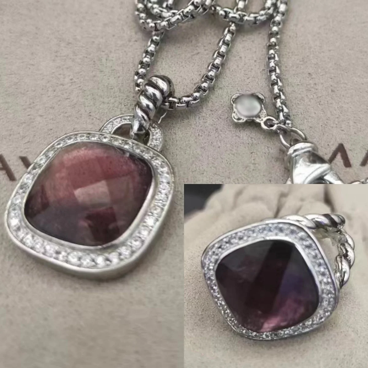 2025 New High-Quality Christmas Elegant and Simple Square Diamond Necklace, Ring Set - Valentine's Day Gift 2