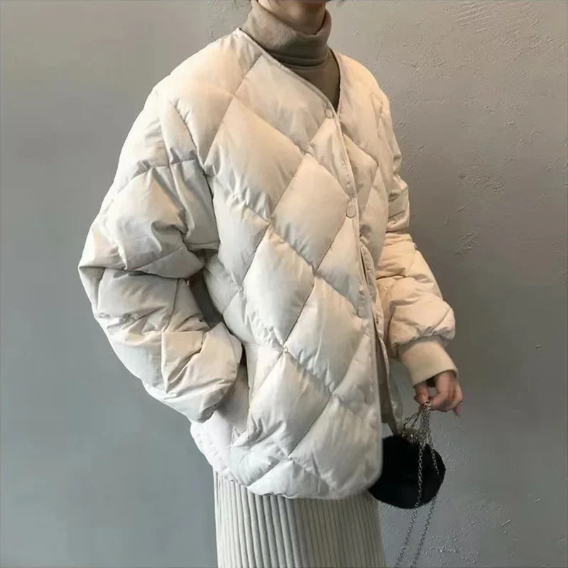 Autumn and Winter New Down Cotton Jacket Female Short Section Diamond Grid Light Cotton Jacket Loose Cotton Jacket Winter Coat