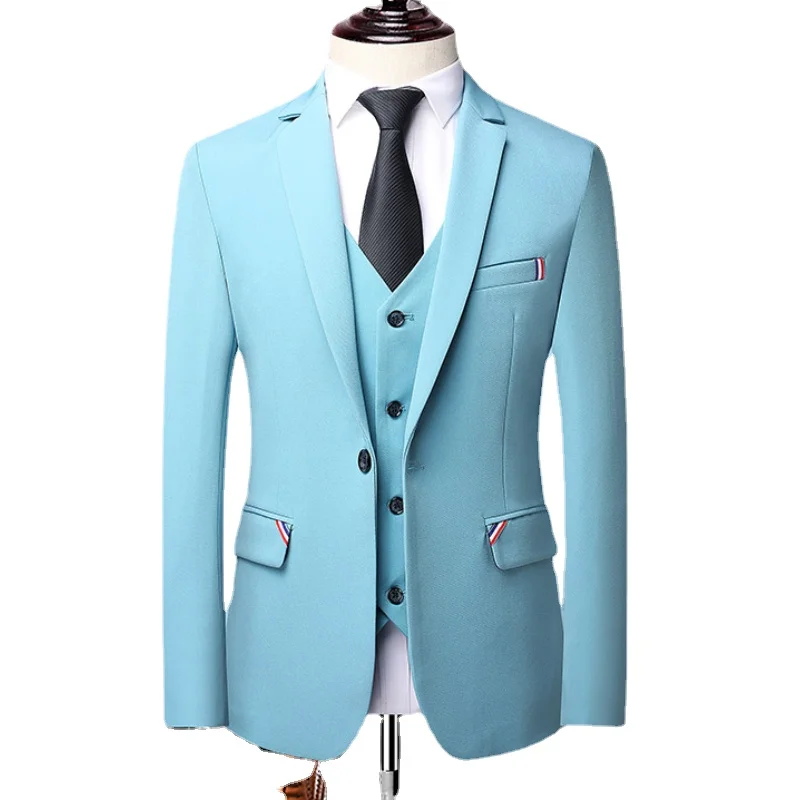 

( Jackets + Vest + Pants ) Male Korean Blazers Slim Solid British Business Suit Men Three Piece Wedding Bridegroom Man Dress