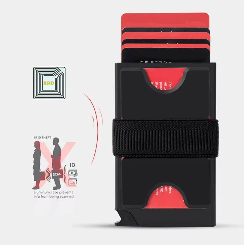 Slim Wallet for Men Titanium Aluminum Metal Card Holder RFID Blocking Pop up Feature