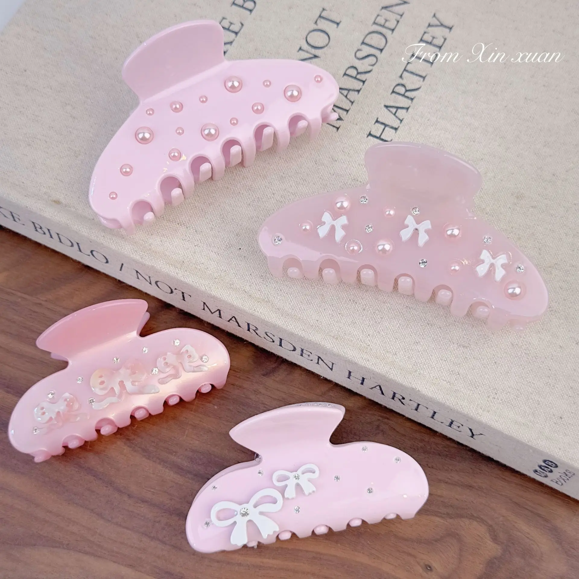 Damen-Haarspange, rosa Farbe, einfach, lustig, modisch, Nische, Ballett-Stil, diamantbesetzter Hai-Clip für Kawaii, süße Mädchen-Haarspange – Detail 2