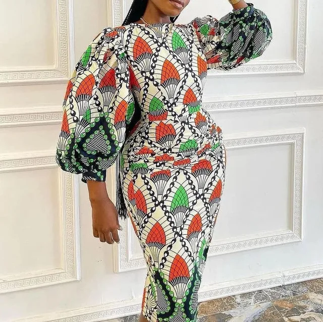 Fumi O-Neck Bob Sleeve Print Dress - Image 2