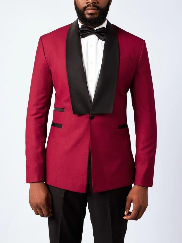 Gentle 2 Pieces Blazer Black Pants Men Suits One Button Satin Wide Lapel Formal Prom Work Wear Wedding Groom Plus Size  Tailored