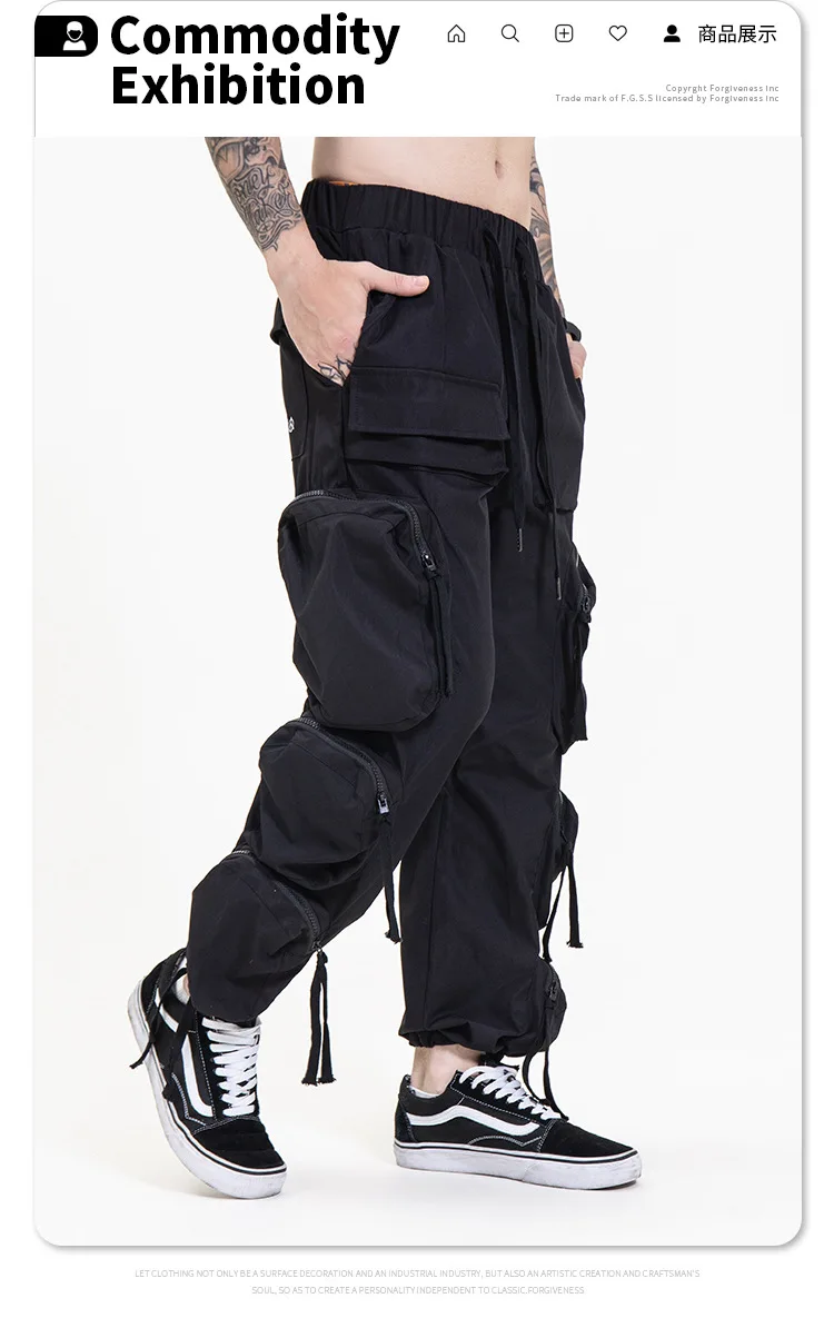 Description Picture 3 of itemHKSH Men's Tide Streetwear Fashion Multi Pockets High Street Functional Casual Overalls Autumn Winter Tactical Chic Pants HK0412