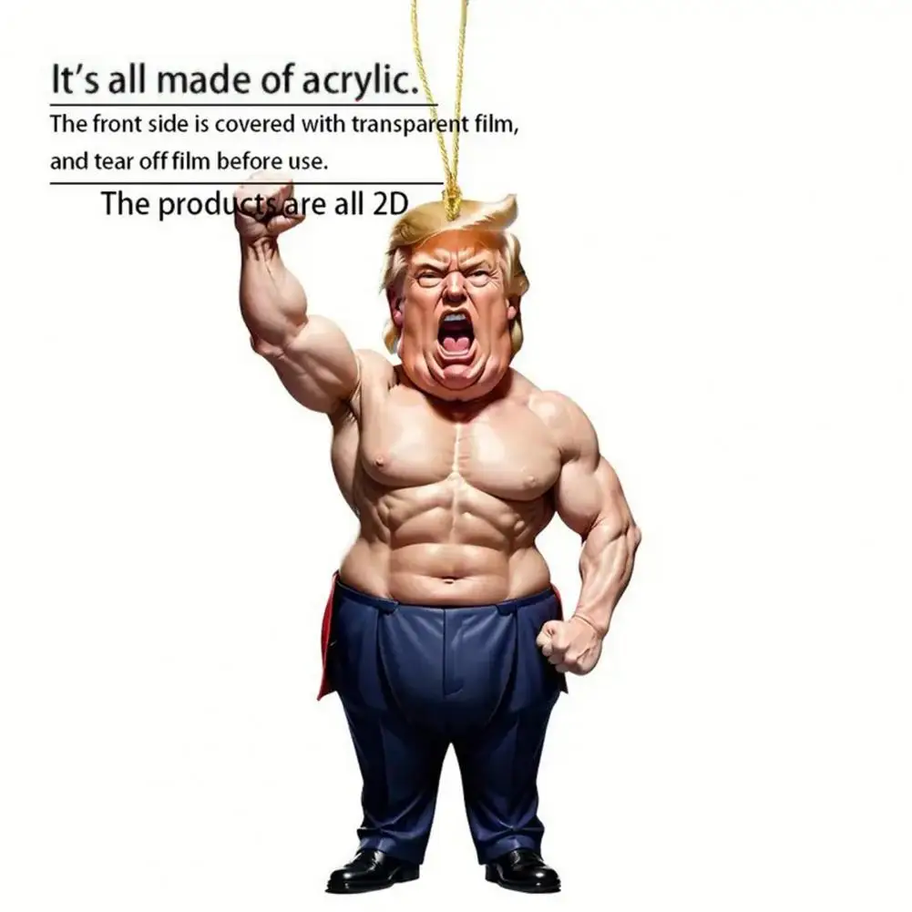 Funny 2D Acrylic Donald Trump Cartoon Pendant Keychain Car Doll Hanging Christmas Decorations