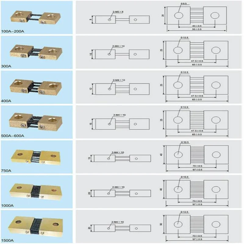 FL-19 Shunt 100A 200A 300A 400A 500A 600A-1500A 75mV Welding Machine Brass Resistor DC Shunts for Current Analogue Panel Meter metal film resistors