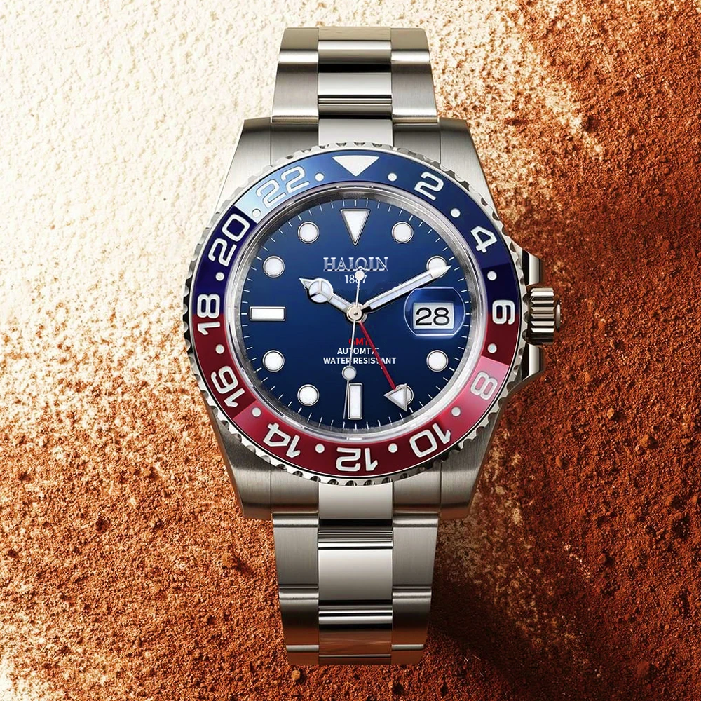 2022 HAIQIN GMT Mechanical Watches for men luxury automatic watch men waterproof clock man business wristwatch men Reloj Hombre