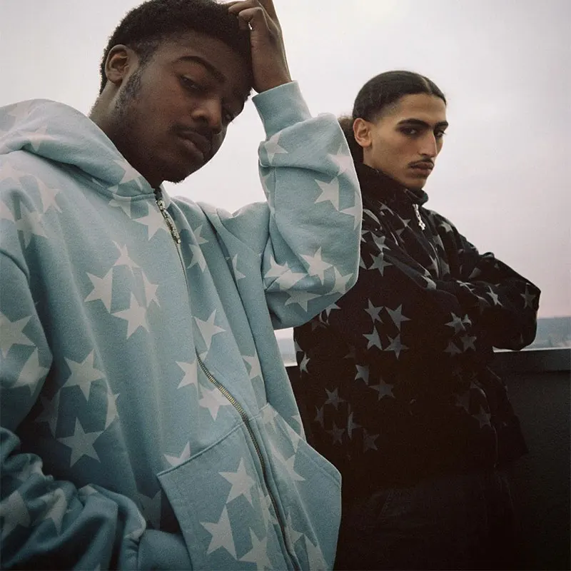 

Vintage Fashion Star Printing Hoodie Grunge Men Long-sleeved Full Zip Up Sweatshirt Oversized Streetwear 2022 Autumn Y2k Clothes