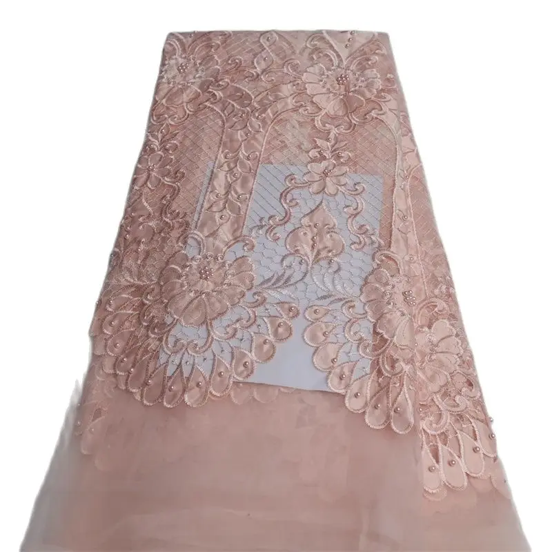 

African Tulle Lace Fabric with Beads, Embroidered Lace Material, French Lace, 5 Yards, 2022 Latest