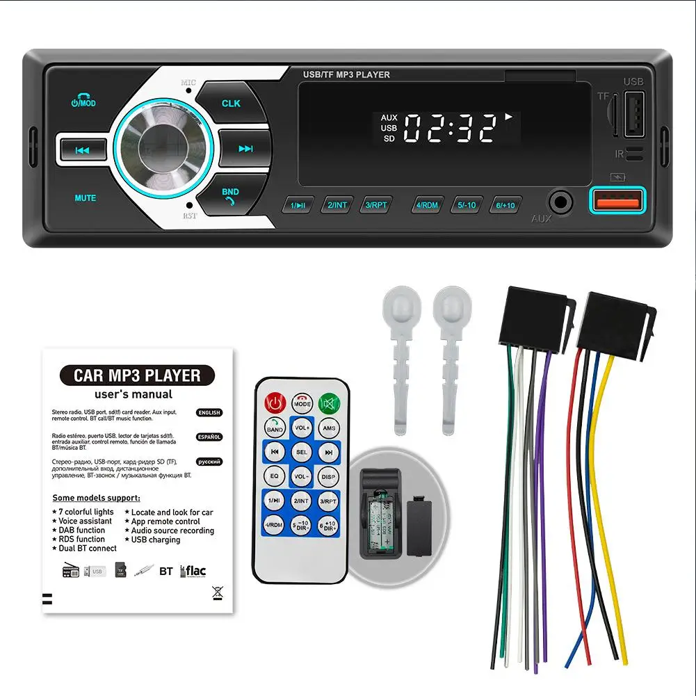 

Автомагнитола 12 В, автомобильный стерео MP3-плеер с поддержкой громкой связи, FM-радио, AUX-вход, TF/EQ/двойная USB-зарядка