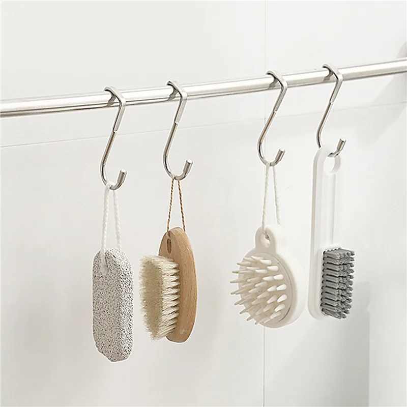 Shower Door Hook Stainless Steel Over Frameless Glass Hanger Bath Towels Clean Ball Squeegee Holder Rack S-Shape Drilling-Free