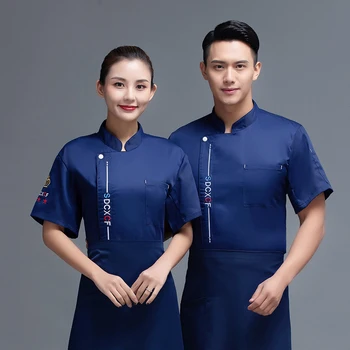 Chef Waiter Uniform Short Sleeve Kitchen Restaurant Cook Chef Jaket Shirt Breathable Barber Sushi Costumes chef coat women