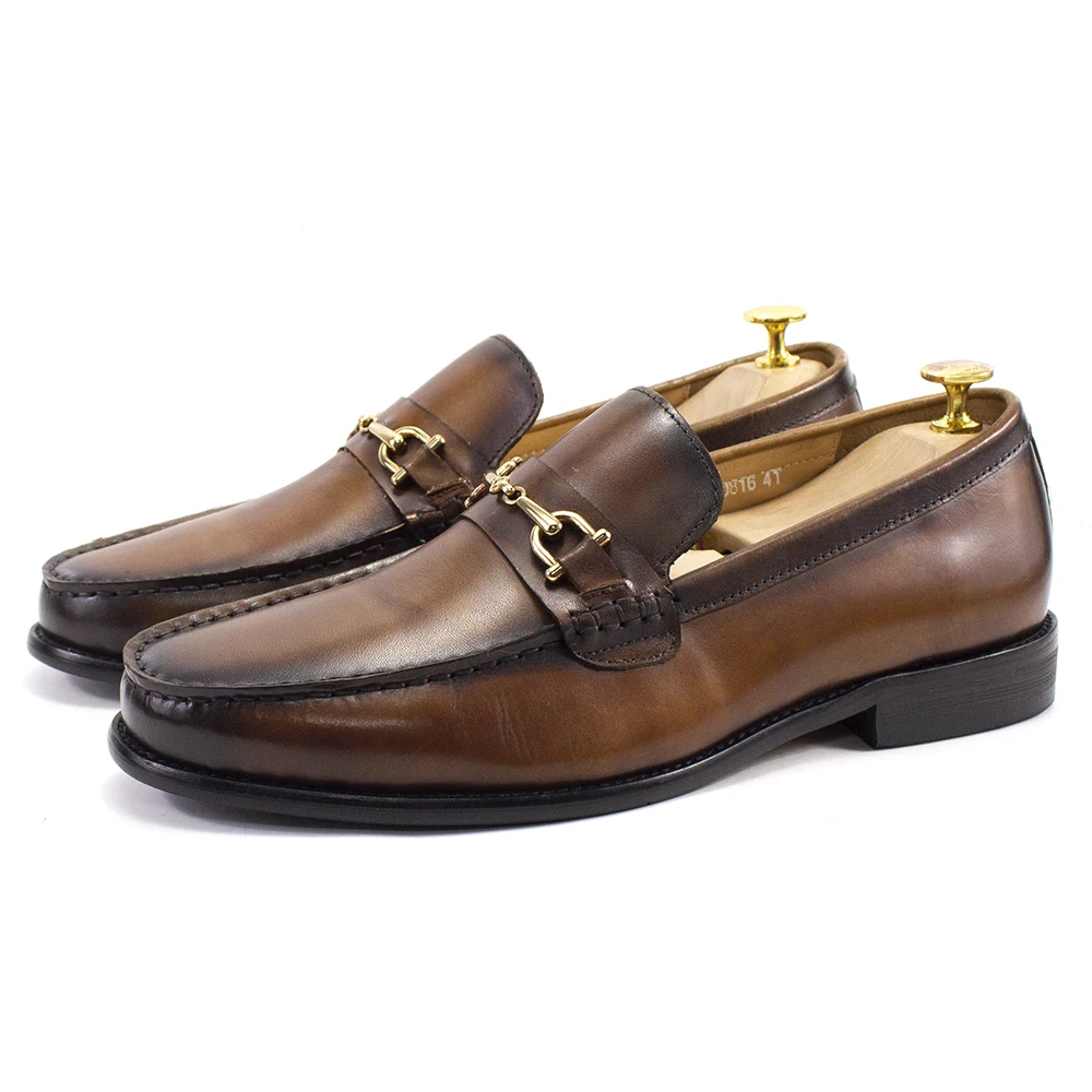 Luxury Mens Handmade Genuine Leather Loafers with Metal  display picture 3