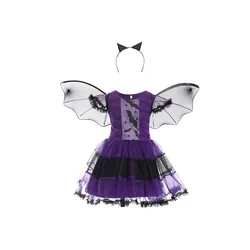 Enchanting Witch Costume Set for Girls - Dress, Hat, Wand & Bag - Halloween Magic Outfit (Bat Dress)