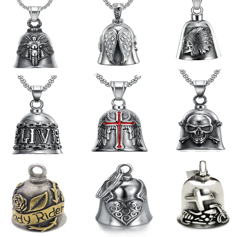 Biker Motorcycle Bell Necklace Charm Men\’s Trend Jewelry Lucky Bell Pendant with Stainless Steel Chain