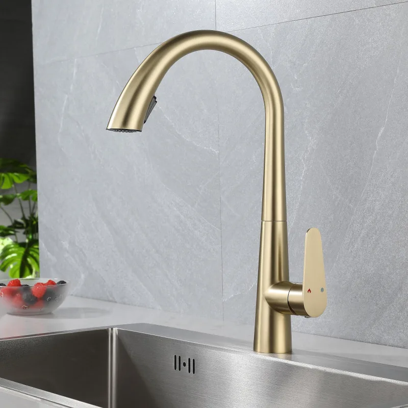 Pull Out Kitchen Faucet Brush Gold Sink Mixer Tap 360 degree Rotation Kitchen Mixer Taps Kitchen Tap No Lead 304 SUS Material