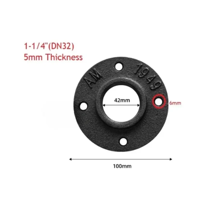 4Pcs 1/2" 3/4" 1" 1.25" 1.5" 2" Malleable Iron Cast Flange Base Pipe Loft Industrial DIY Retro Decor Floor Wall Thread Unfinish