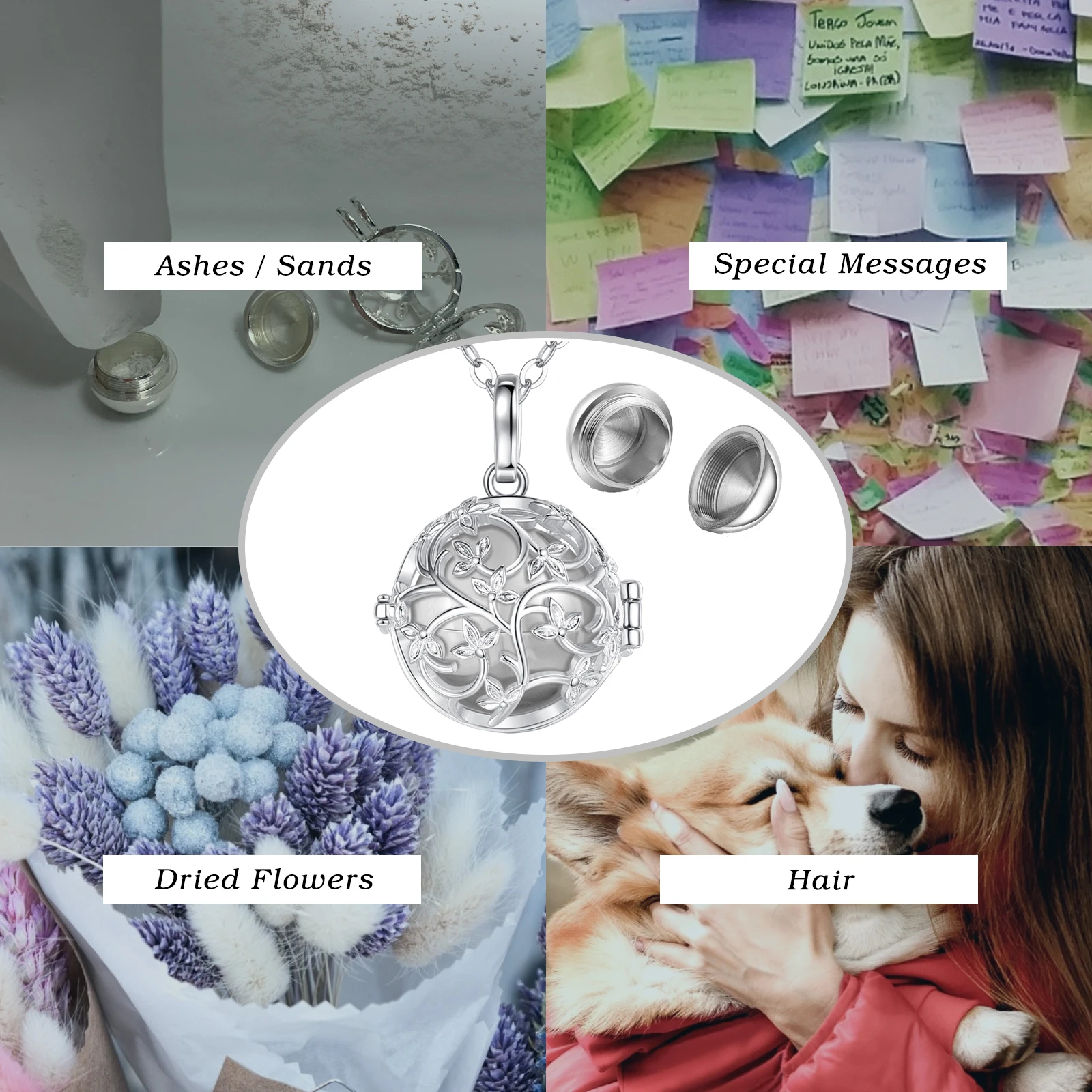 Eudora 18mm Urn Cremation Flower Cage Locket Ash Pendant Holder Keepsake Capsule Hollow Ball DIY Necklace Women Jewelry Gift 6