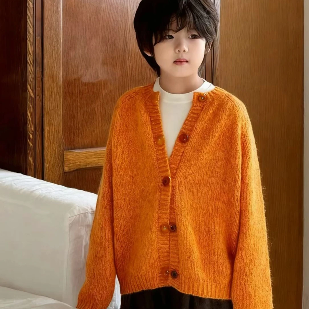 남아 여아 가을 스웨터 2025 신상 한국 패션 아동 봄 가을 겨울 단색 싱글 버튼 니트 가디건