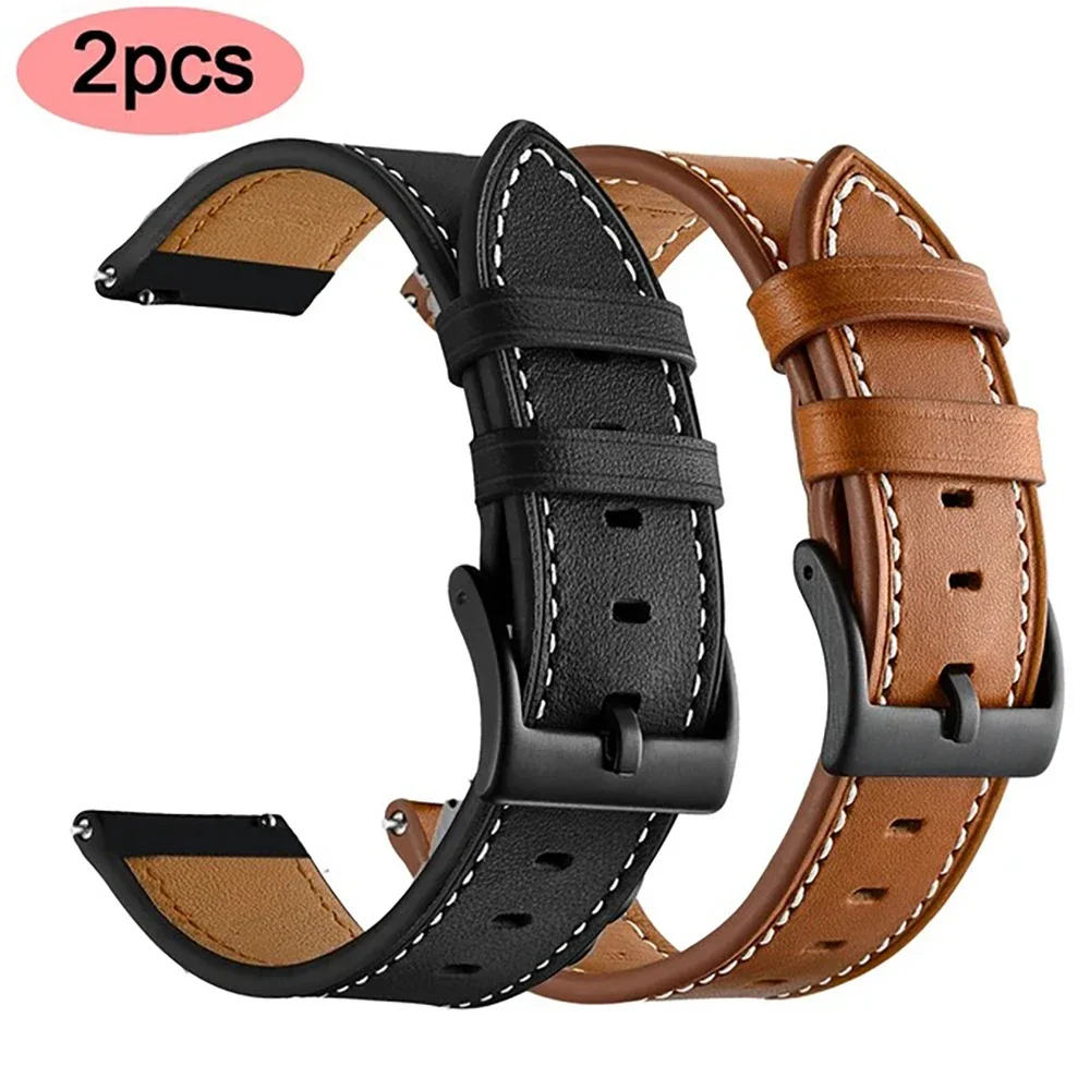 Elegant Metal & Leather Watch Band - Set of 2 Replacement Straps