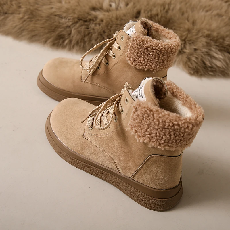 2024 New Trend Winter Women's Warm Ankle Boots Lace Up Thick Soled Shoes Women's Outdoor Leisure Sports Shoes Flat Snow Boots