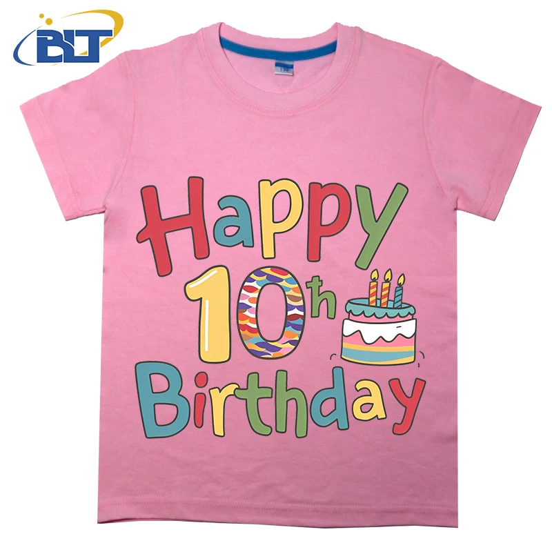 Happy 10th Birthday printed kids T-shirt, summer cotton short-sleeved casual top, suitable for both boys and girls 6