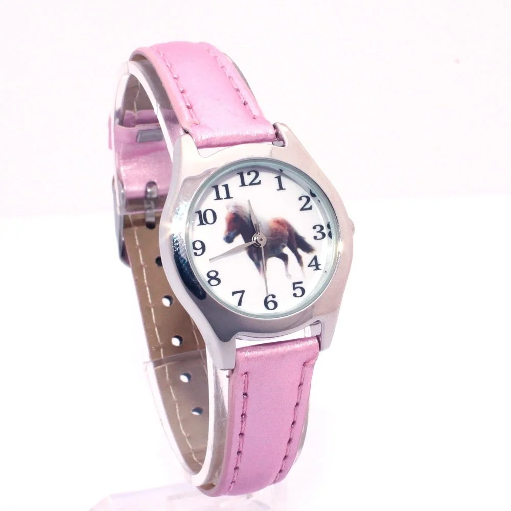 Cute Girl Ladies Watch Kids Watches Horse Leather Quartz Student Kids Animal Cartoon Children Wristwatch 9Colors 2