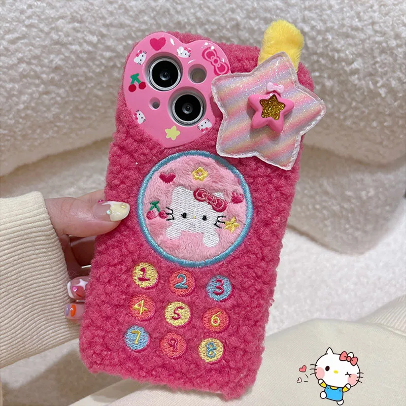 

Kawaii Sanrio Hello Kitty Soft Plush Phone Case for Iphone 15 14 13 12 Pro Max Cute Cartoon Winter Dropproof Protective Sleeve