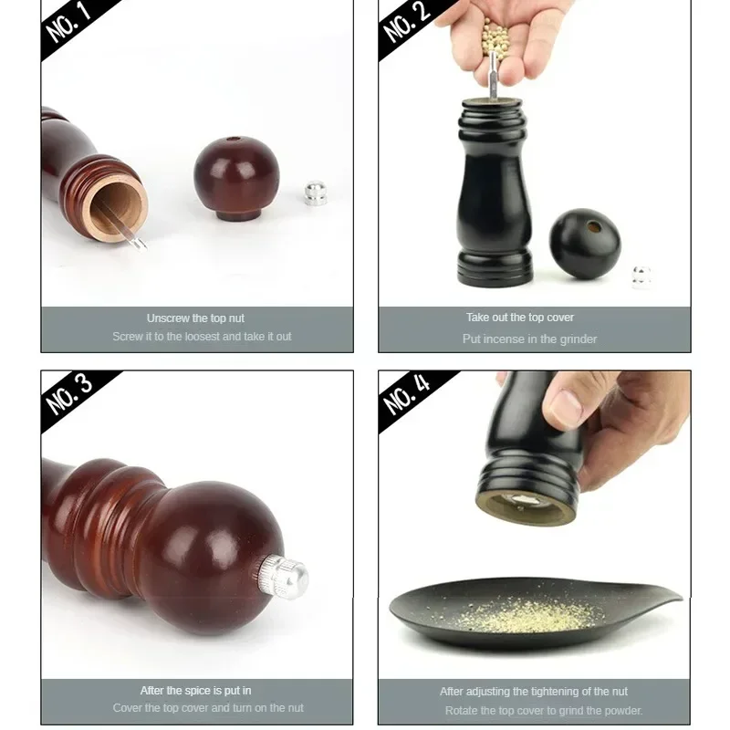 Salt and Pepper Grinder Solid Wood Spice Pepper Mill with Adjustable Coffee Grinder for Cooking