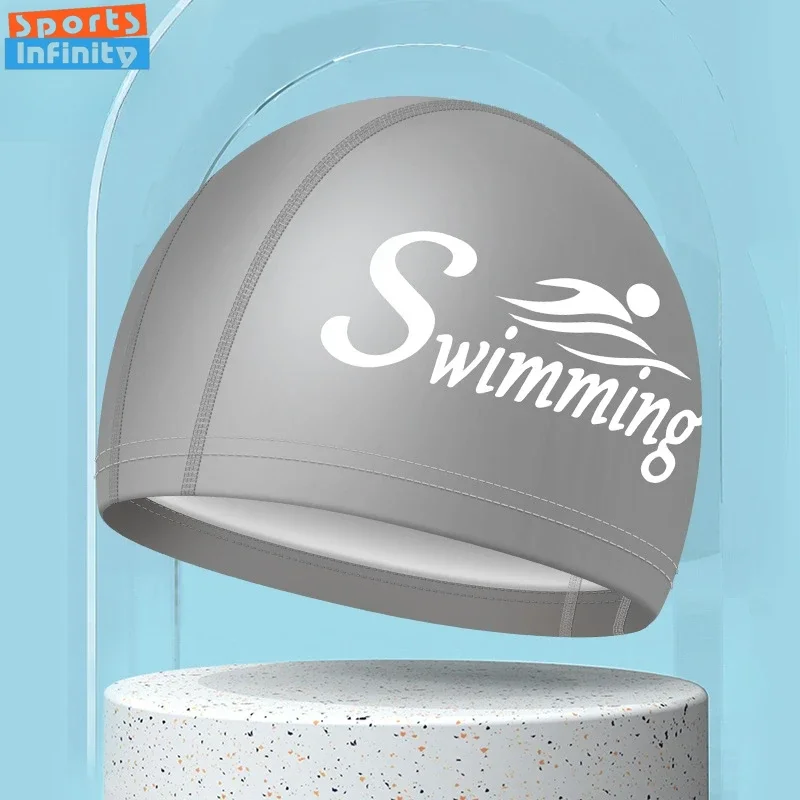 Fashion Swim Caps for Women Men Large Size Long Hair Ear Protection Swimming Caps PU Waterproof Letter Printed Swimming Cap 6