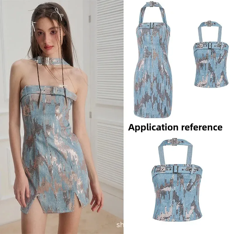 Washed Denim Fabric Embroidered Champagne Bead Dress Clothing Material for Dresses Coats Pants Children's Accessories And Baby C