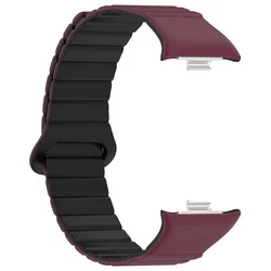 Silicone Magnetic Replacement Wristband Strap - Universal Smartwatch Accessory Bracelet for Redmi Watch 5 4 (Wine red black)
