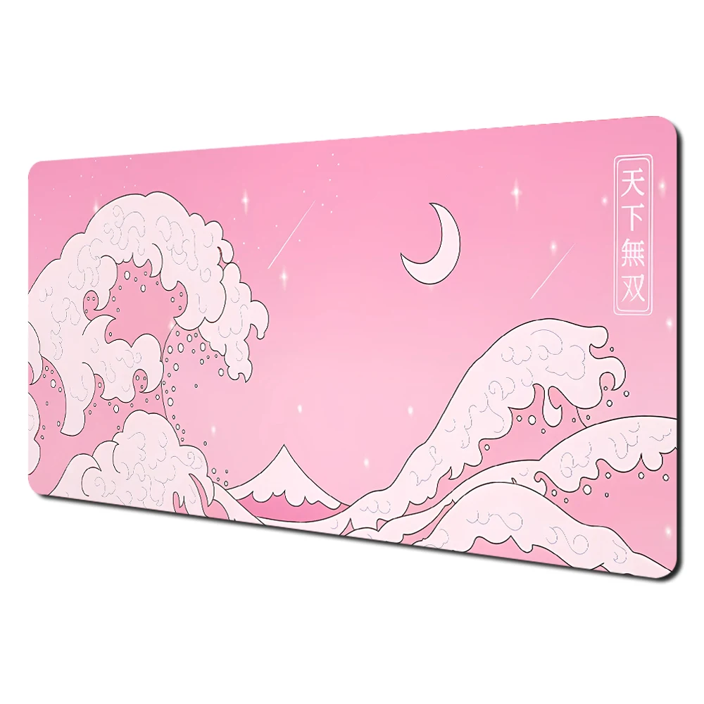 Cute Pink Kawaii Non-Slip Gaming Desk Mat with Durable Stitched Edges for Office and Gaming Use