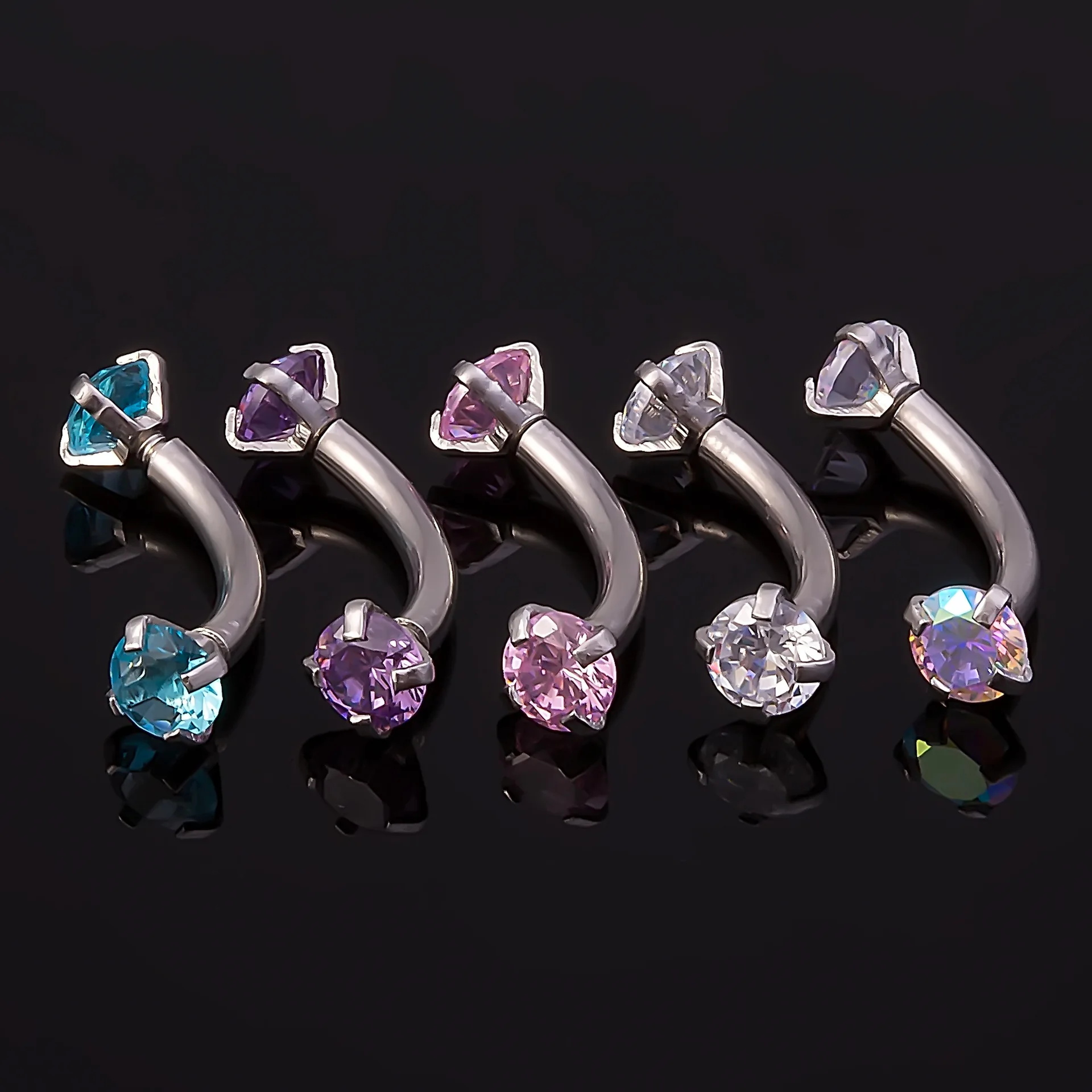 5-Piece Crystal Piercing Jewelry Set - Curved Barbells & Studs for Eyebrow, Rook, Tragus, Helix, and Cartilage