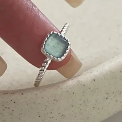 Elegant Adjustable Green Stone Square Ring in Sterling Silver - Resizable (As picture)