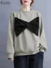 ZANZEA Casua Harajuku Sweatshirts Color-Block Long Sleeve 2025 Spring O Neck Hoodies Women Large Bowknot Loose Pullover Tops 1