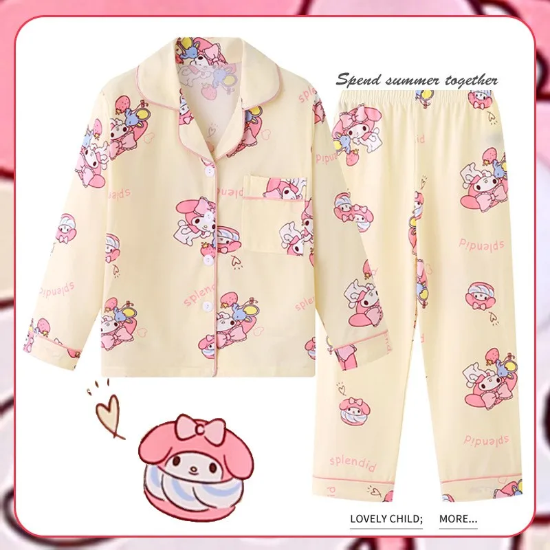 

Kawaii Sanriod Anime My Melody Kuromi Children's Pajamas Spring and Autumn Thin Boys and Girls Long-Sleeved Home Clothes Set