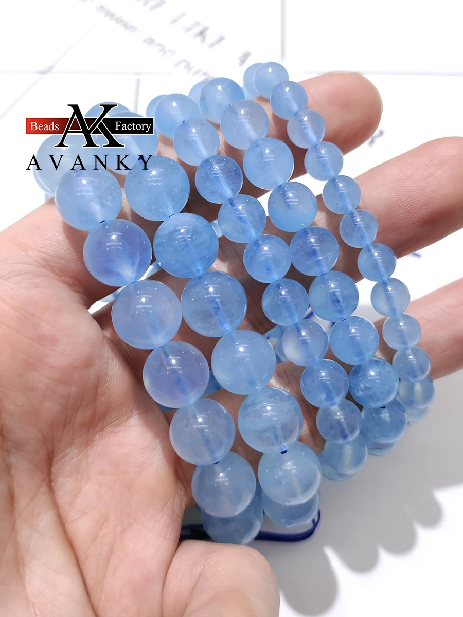 4A 5A Natural Stone Aquamarine Crystal Single Lap Necklace For Women Girl Birthday Gift Fresh Bracelets Fashion Jewelry 6-12mm