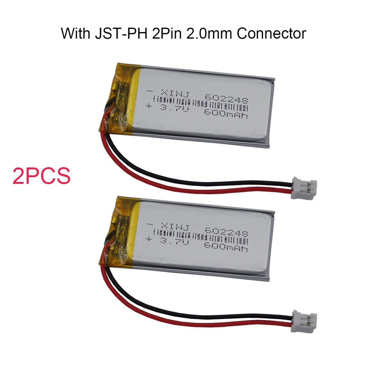 

2pcs 3.7V 600 mAh 2.22Wh 602248 Polymer Li LiPo Battery JST-PH 2Pin 2.0mm Connector For GPS Driving Recorder Bluetooth Speaker