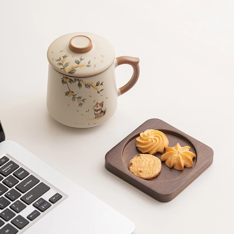 Chinese Style Ceramic Mugs, Home Personal Office Creative Teacup With Cover, Filtered Tea Water Separation, Tea Cups, 400ml, 1Pc