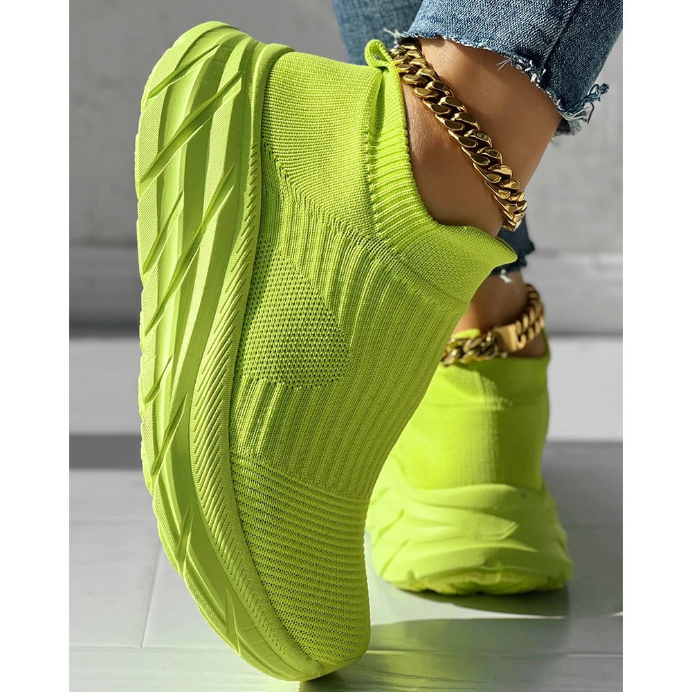 Fashion Women Breathable Mesh Slip-on Sneakers Daily Casual Round Toe Platform Sports Shoes Spring Going Out Solid Color Shoes