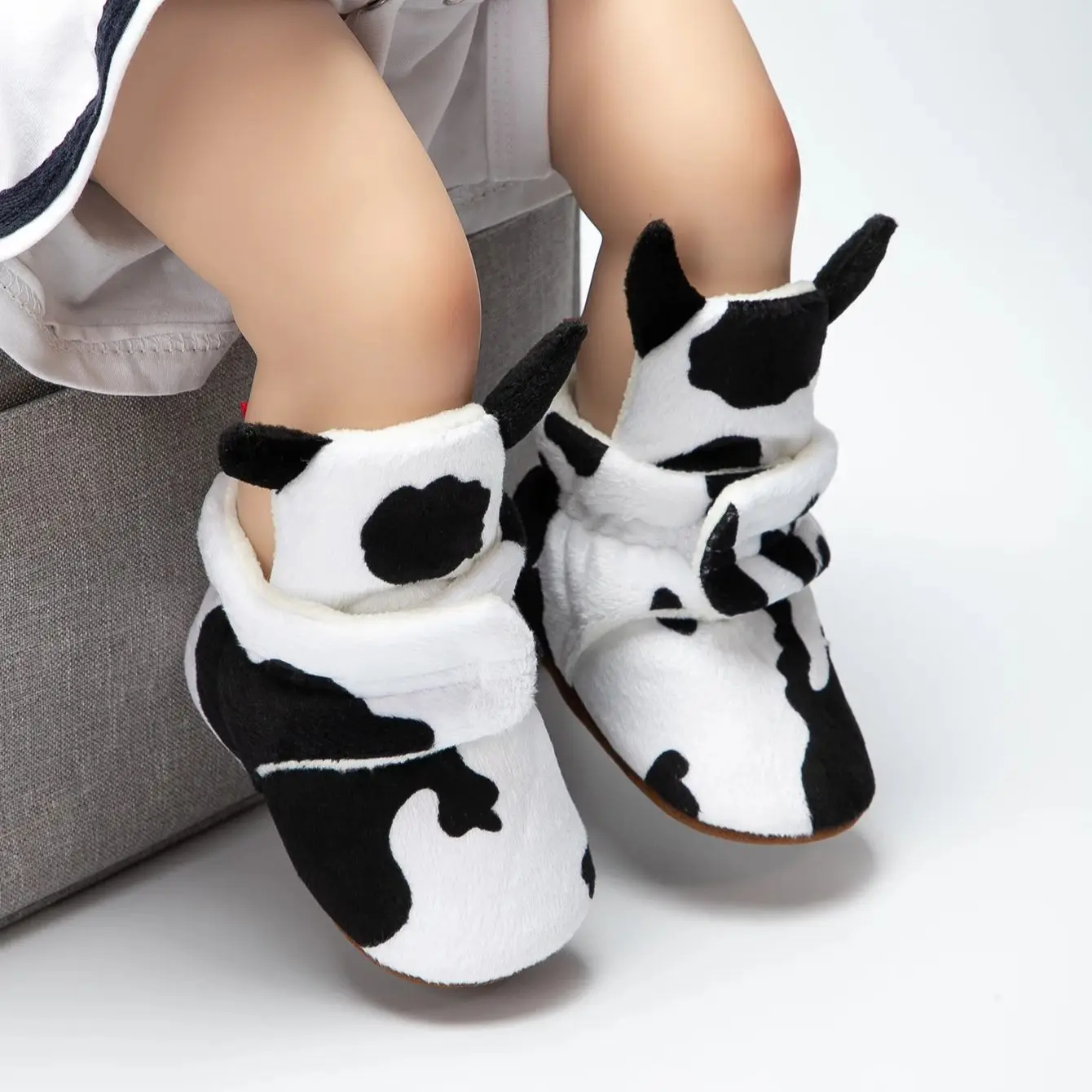 KIDSUN Newborn Baby Socks Shoes Boy Girl Toddler First Walker Booties Cotton Comfort Soft Anti-slip Warm Fluff Infant Crib Shoes 6