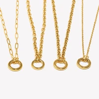 E.B.belle Round Spring Buckle Necklace Stainless Steel O-chain 18K Gold Plated For DIY Jewelry Making Accessories