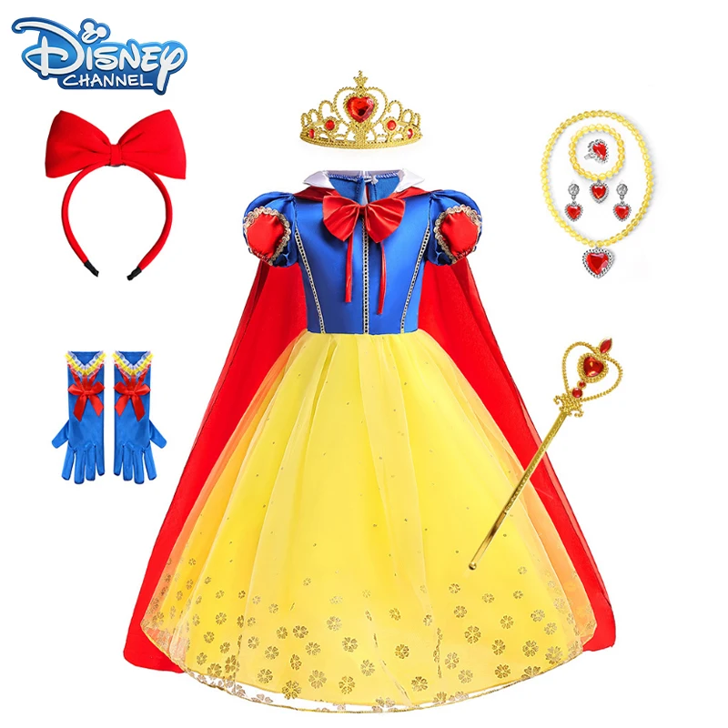 Disney Girls Snow White Princess Dress Mesh Clothes Vestidos Kids Christmas Halloween Carnival Birthday Party Costume Cosplay