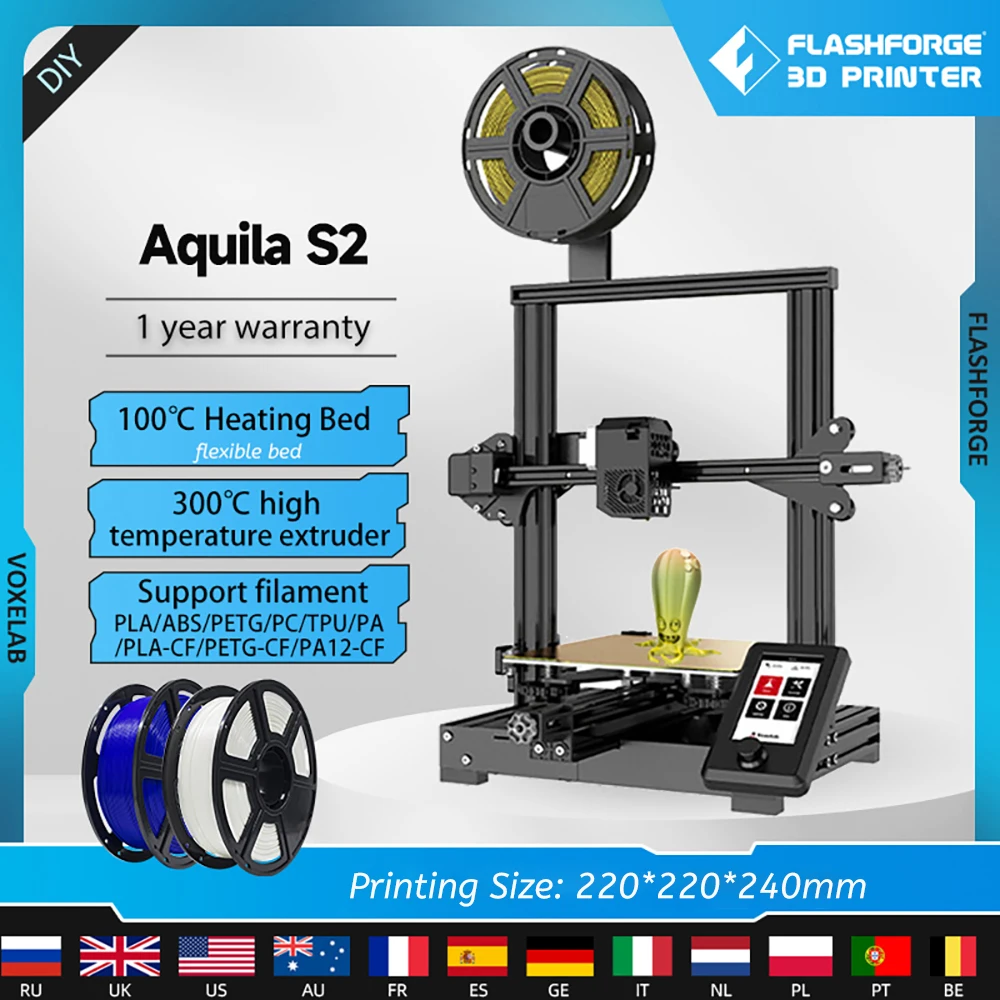 Voxelab 3d Printer Aquila S2 Upgraded High Temp Direct Extruder 25 Point Auto Leveling N32 Board Flexible Plate 3d Printer Kit
