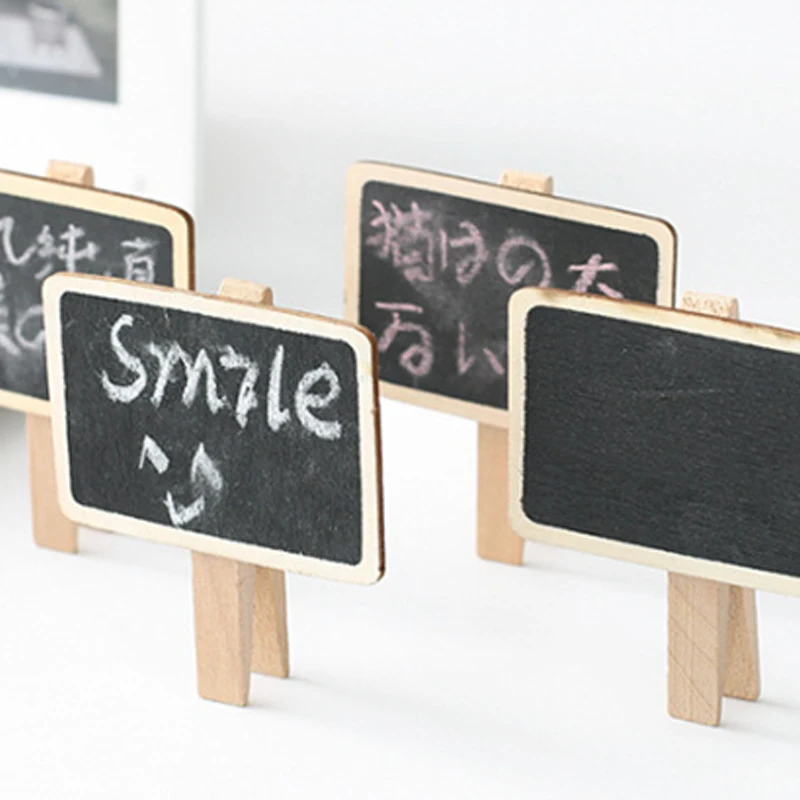 Square Blackboard Clips Wooden Message Board Mini Writing Board Noticeboard 6.8*4.8cm